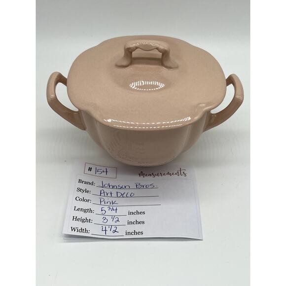 Vintage Johnson Bros. England Rosedawn Pink Art Deco Sugar Dish Bowl w/ Lid - Picture 8 of 8